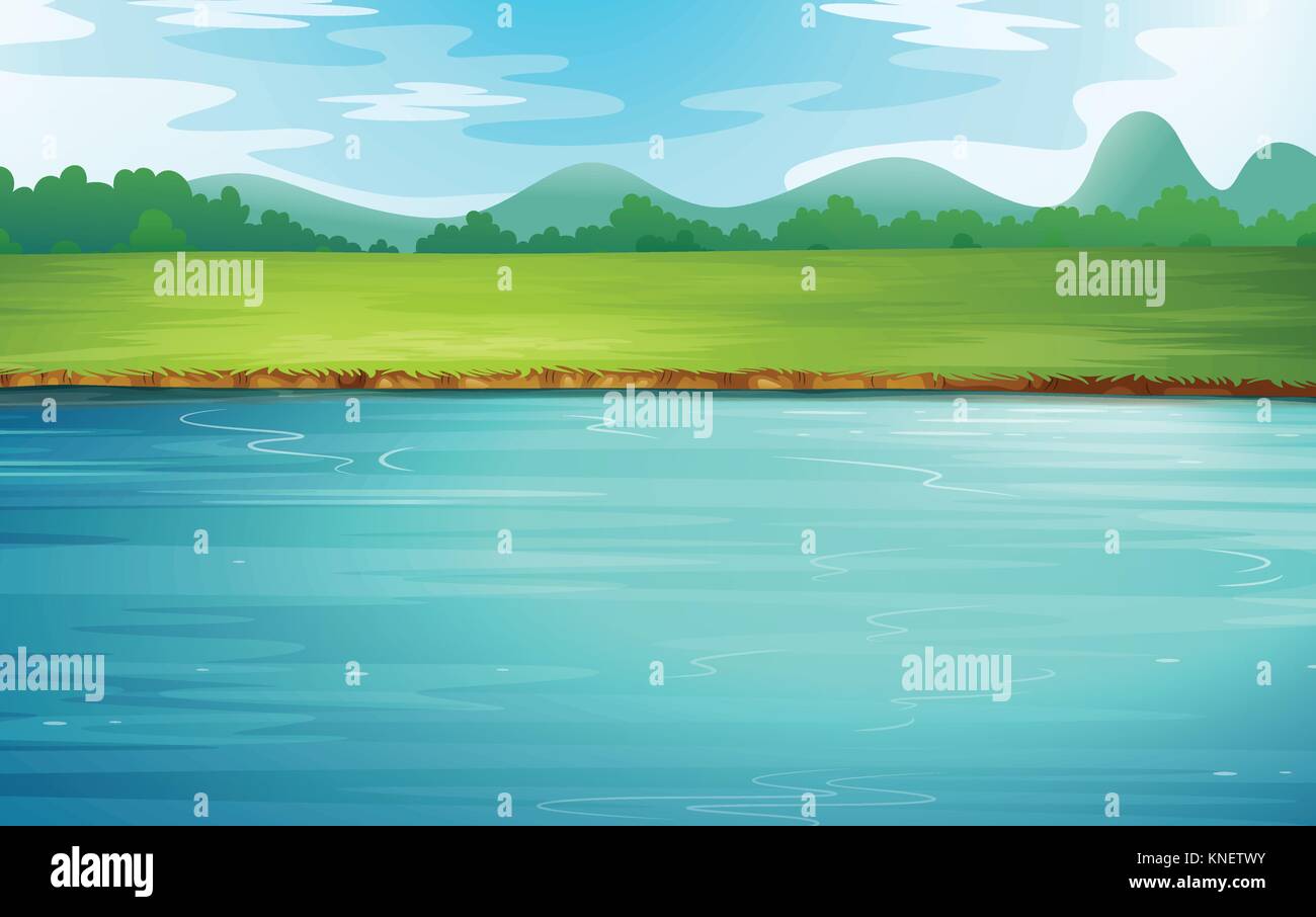 Illustration of a river and a beautiful landscape Stock Vector Image ...