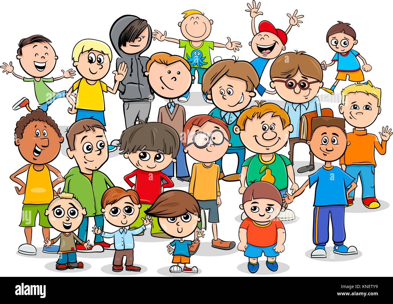 Cartoon illustration of elementary school age children boys or stock