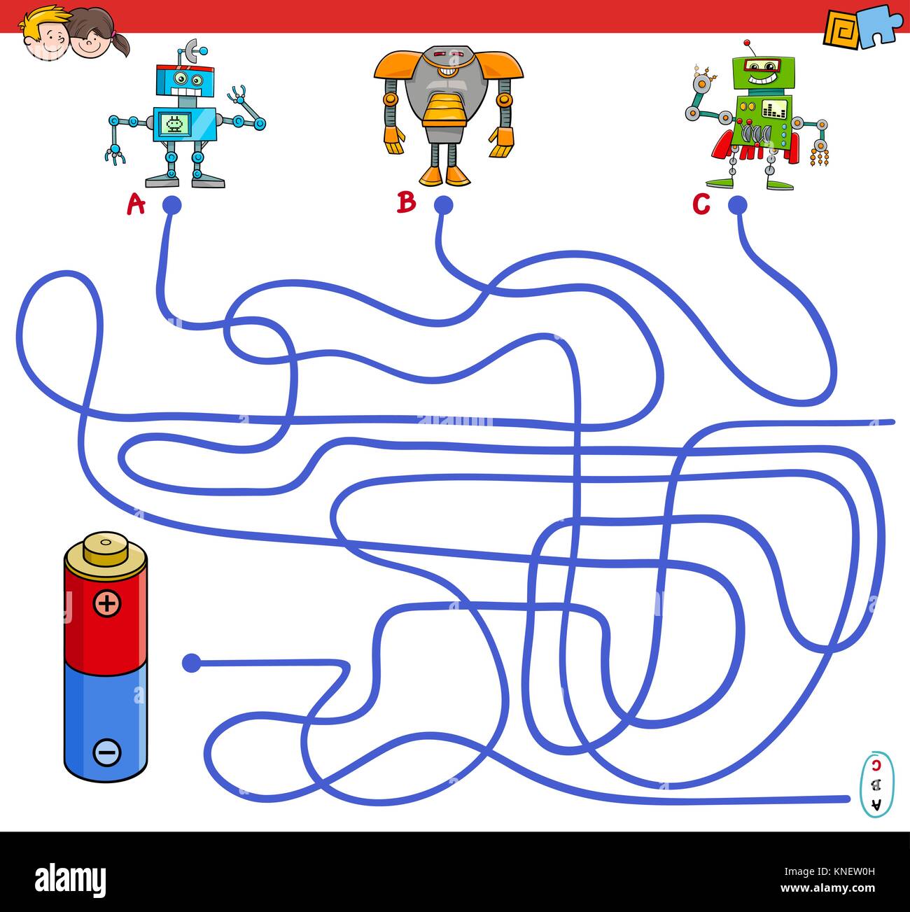 Cartoon Illustration of Paths or Maze Puzzle Activity Game with Robot ...