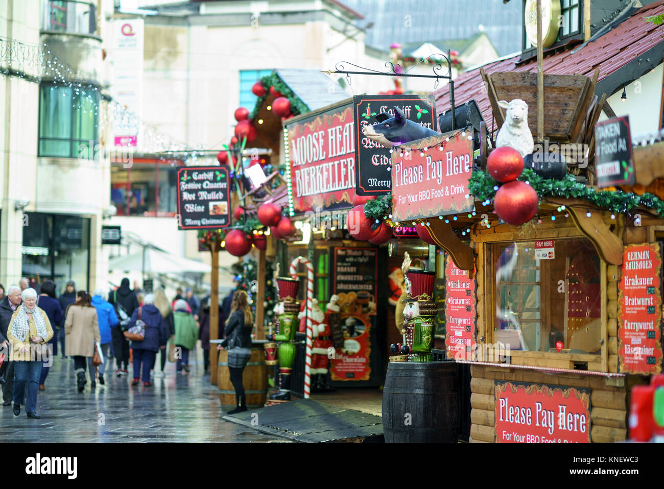Christmas Stalls in Cardiff City Centre, Wales, UK Stock Photo Alamy