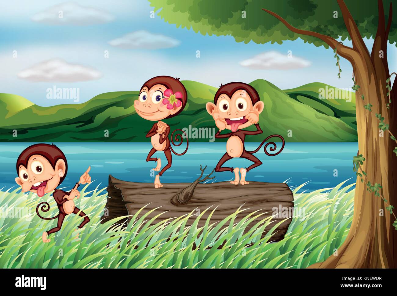 Illustration of three monkeys having fun Stock Vector