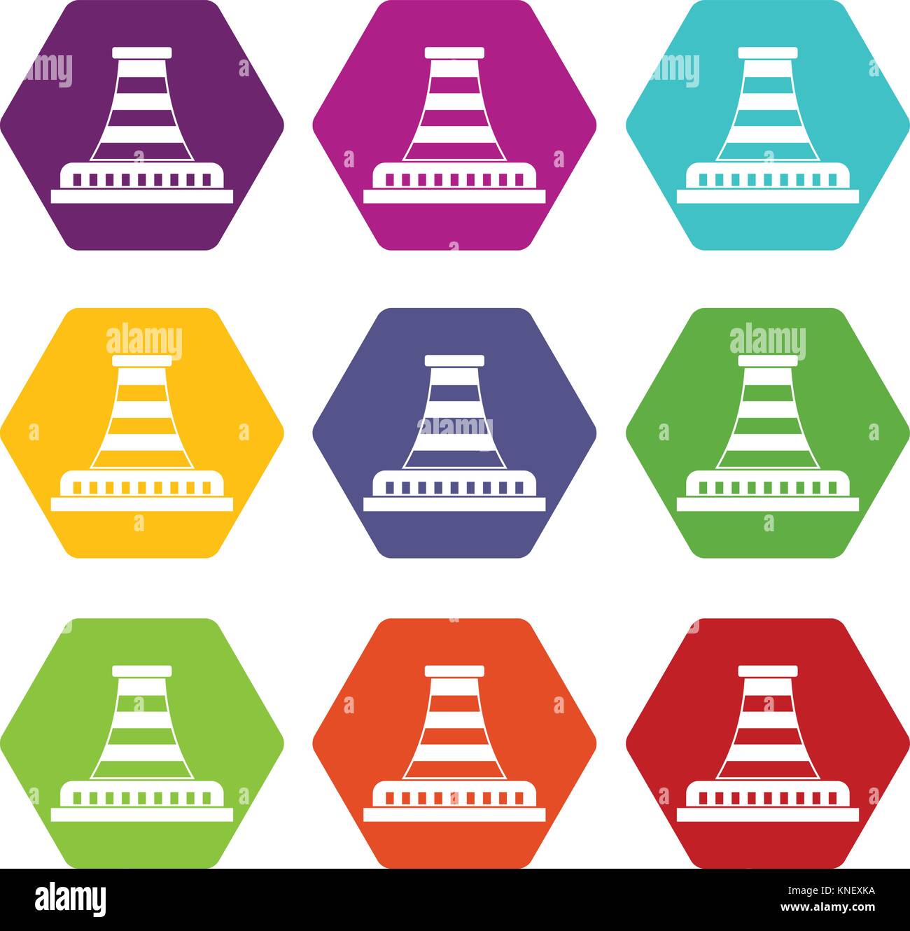 Refinery with pipe icon set color hexahedron Stock Vector Image & Art ...