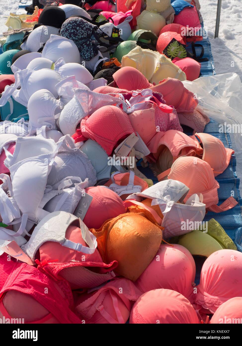 Poland. Selling bra at a prowincial market place Stock Photo - Alamy