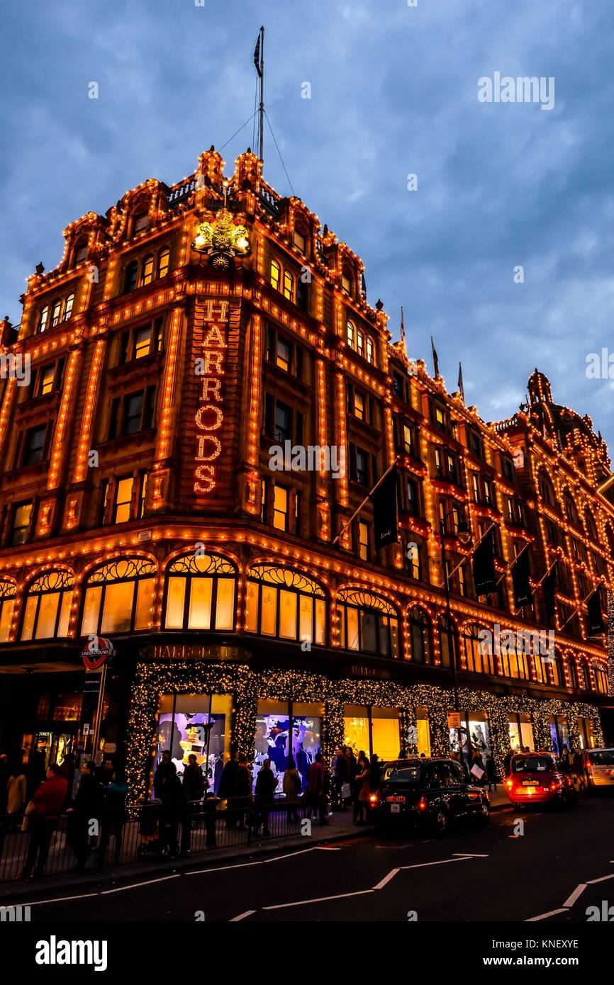 Harrods at Knightsbridge London in Christmas light decoration December