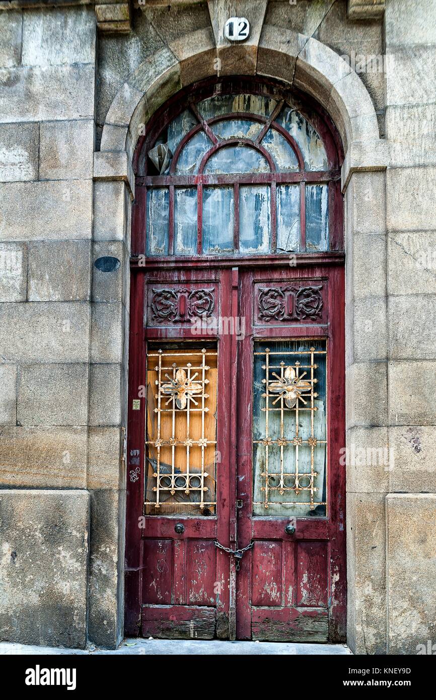 Street Gate in the historic district of Vigo, Galicia, Spain Stock