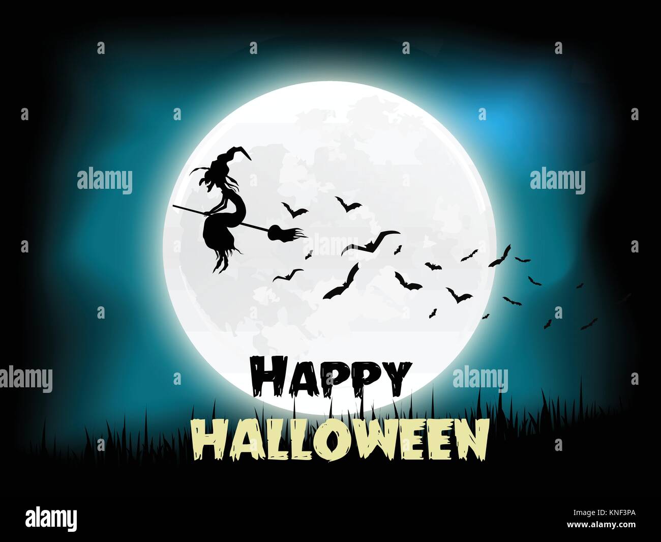 halloween moon witch and bats Stock Vector Image & Art - Alamy