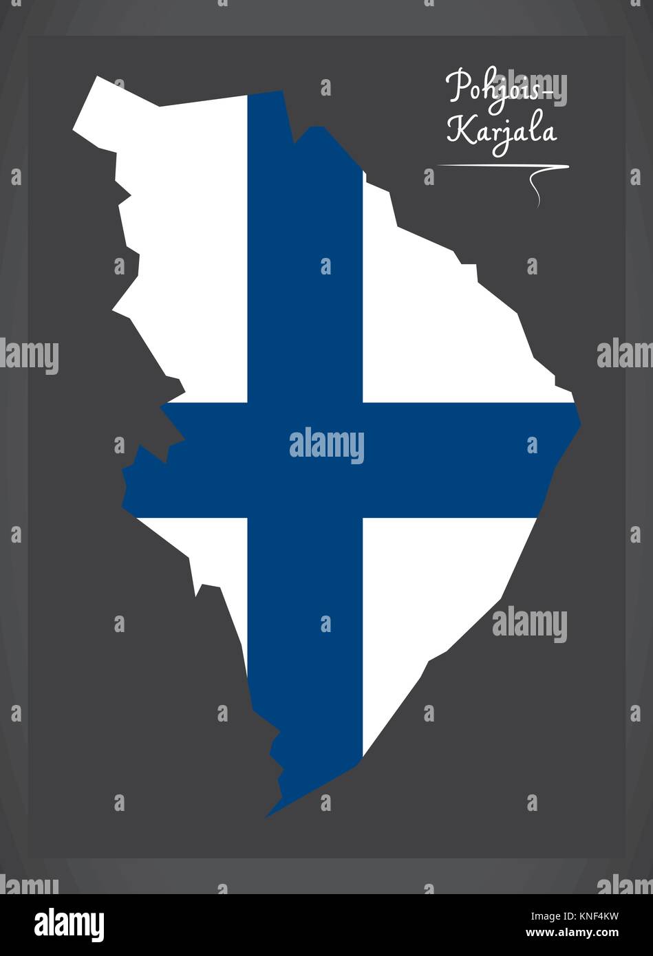 Pohjois-Karjala map of Finland with Finnish national flag illustration Stock Vector