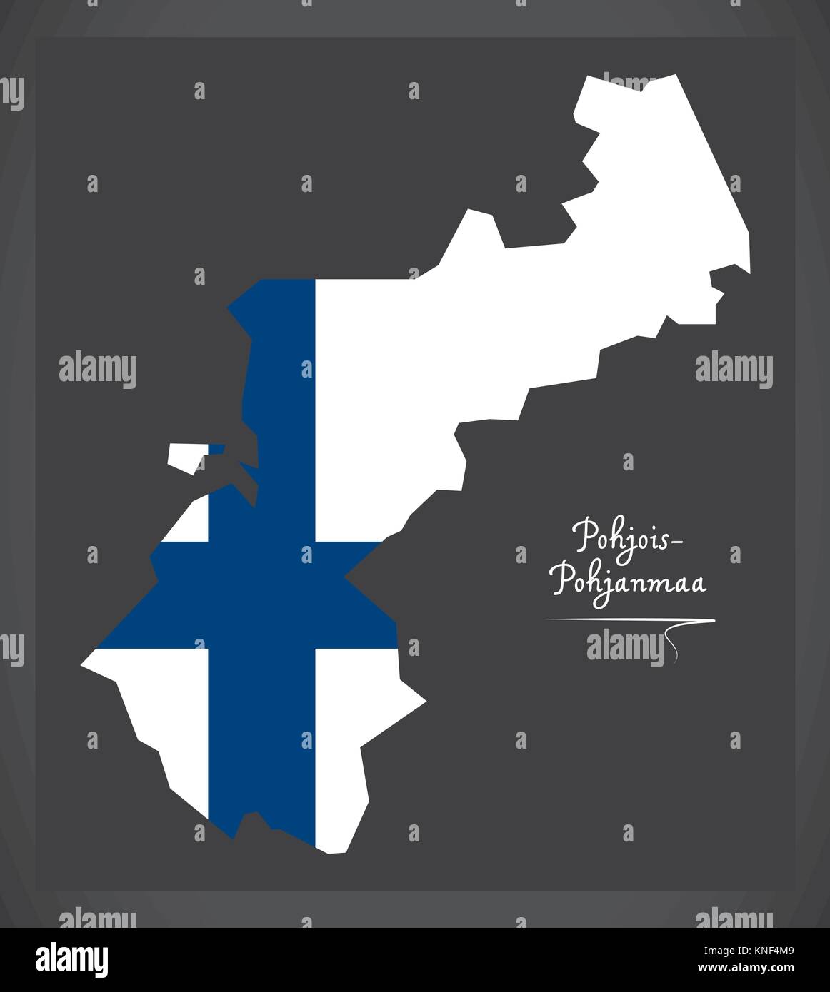 Pohjois-Pohjanmaa map of Finland with Finnish national flag illustration Stock Vector