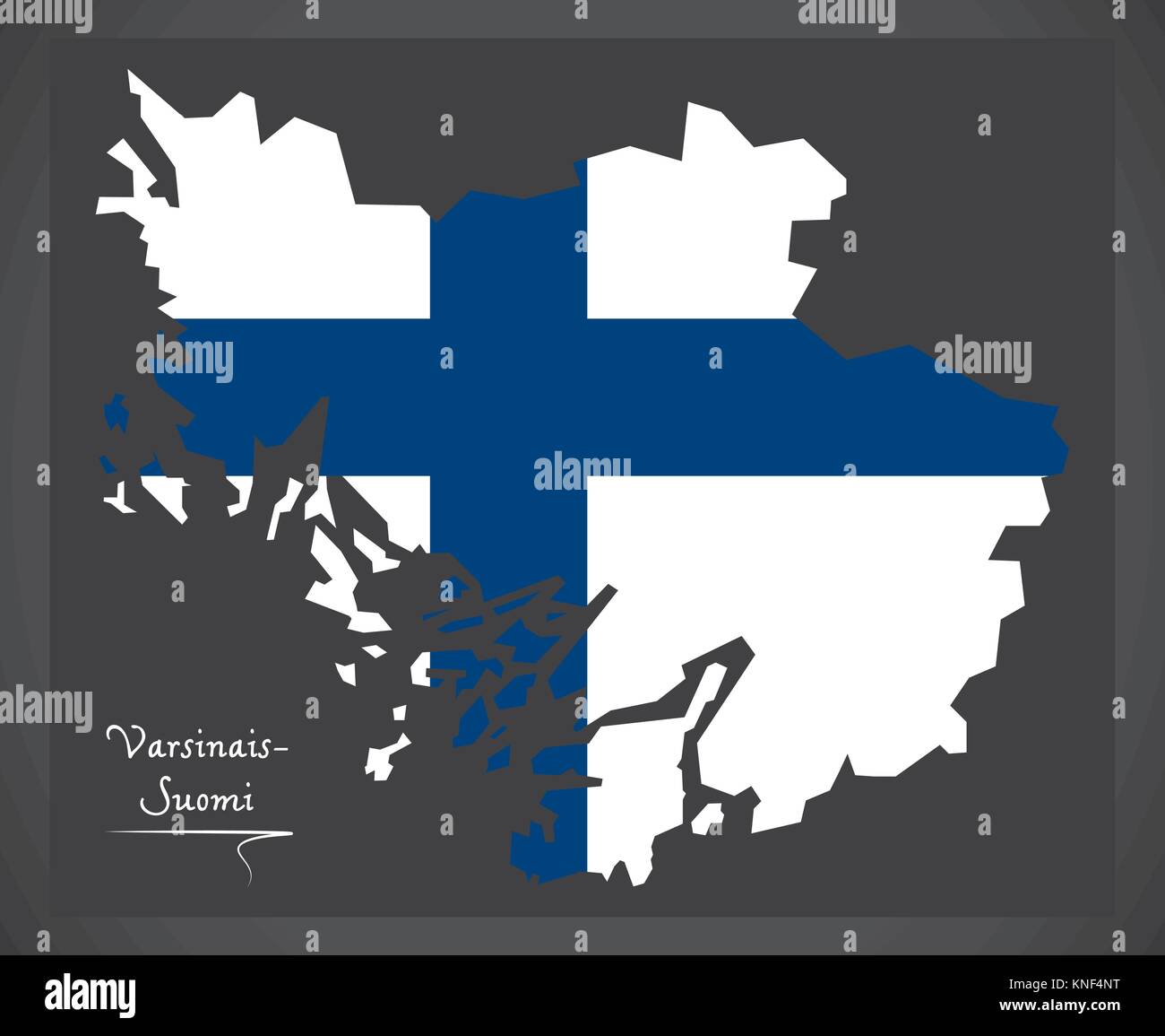 Varsinais-Suomi map of Finland with Finnish national flag illustration Stock Vector