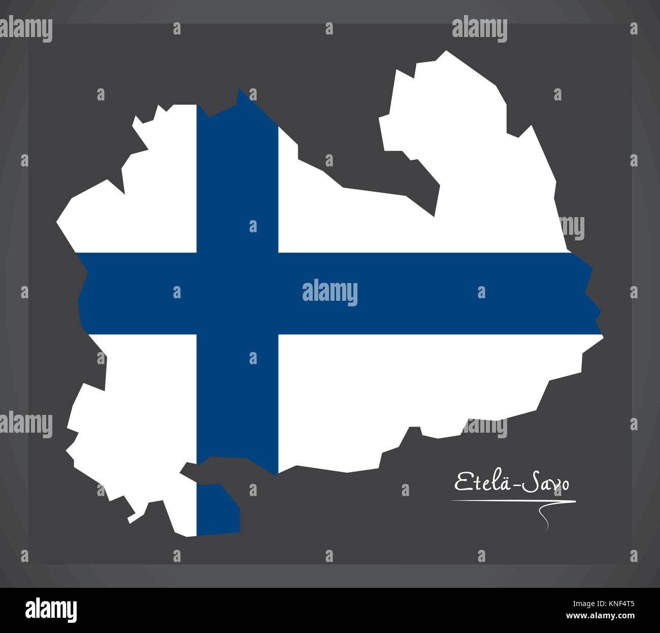 Etela-Savo map of Finland with Finnish national flag illustration Stock Vector