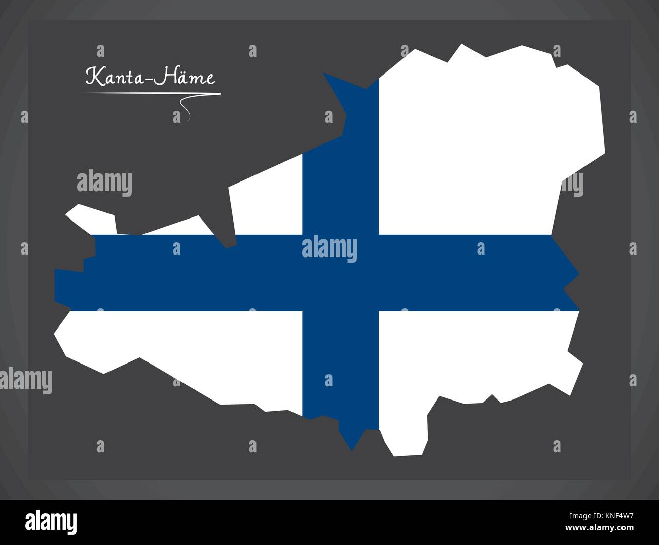 Kanta-Hame map of Finland with Finnish national flag illustration Stock Vector