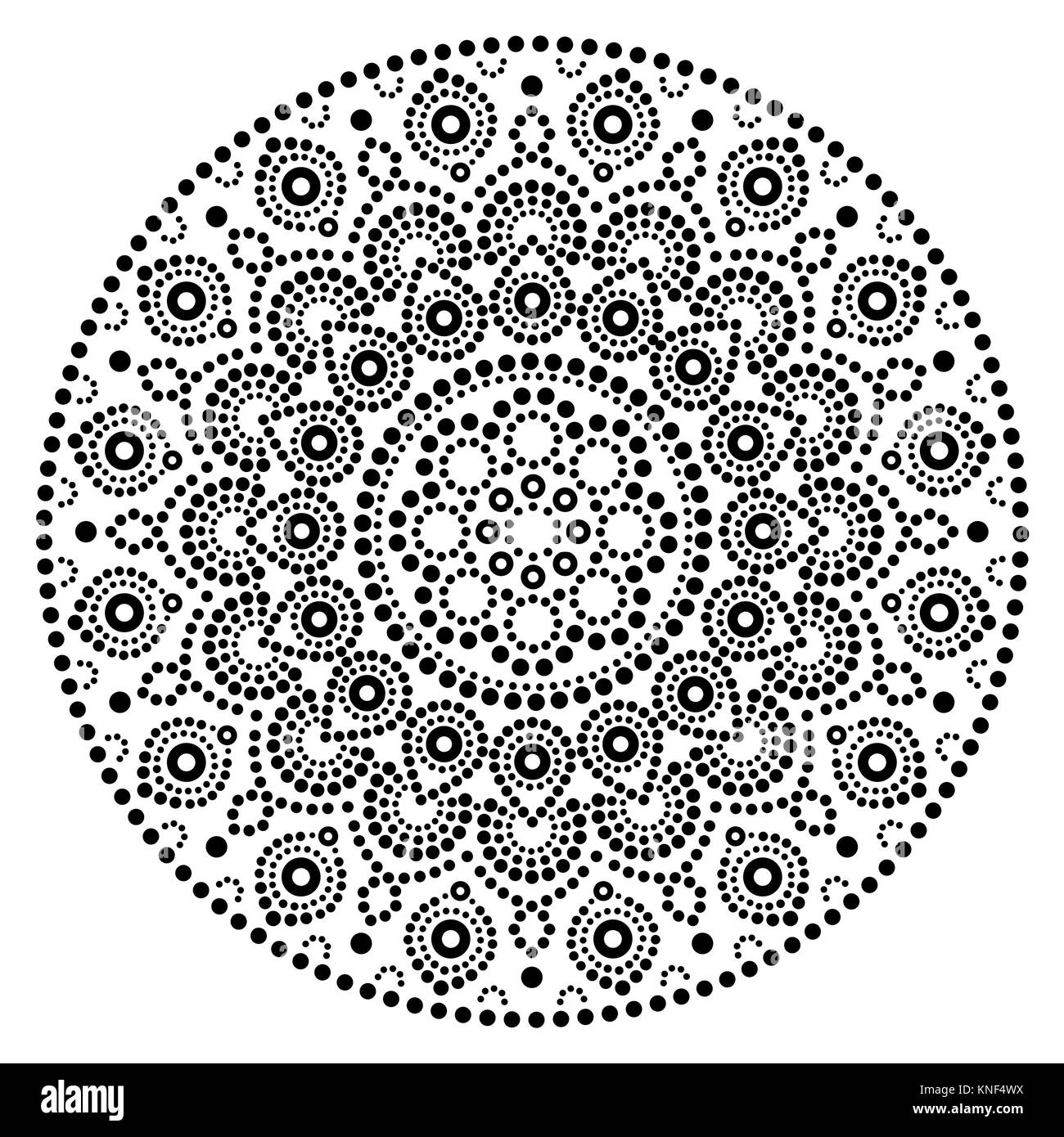 Mandala vector art, Australian dot painting black and white design, Aboriginal folk art bohemian style Stock Vector