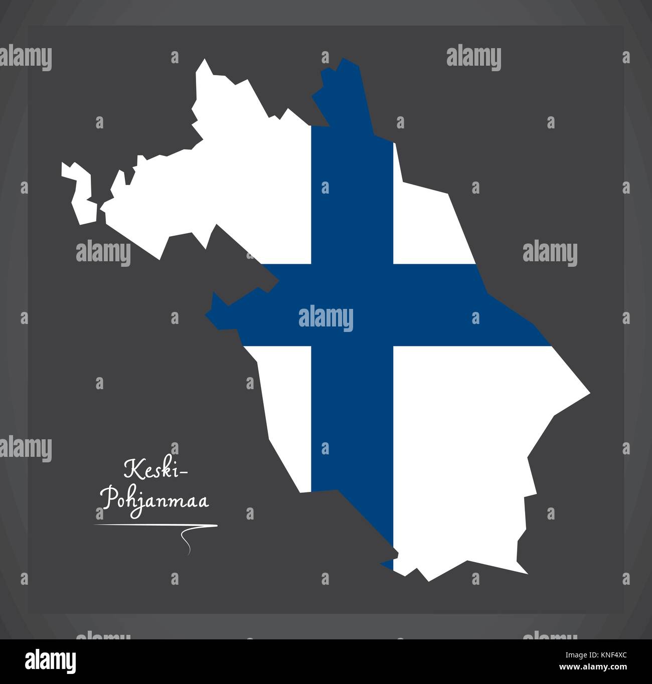 Keski-Pohjanmaa map of Finland with Finnish national flag illustration Stock Vector