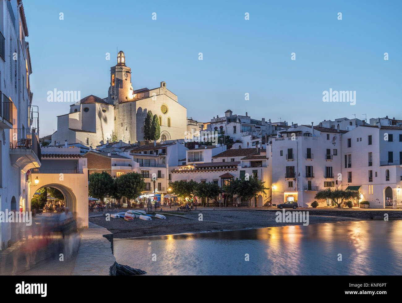 Village of Cadaques at dusk, on the Costa Brava, Spain Stock Photo