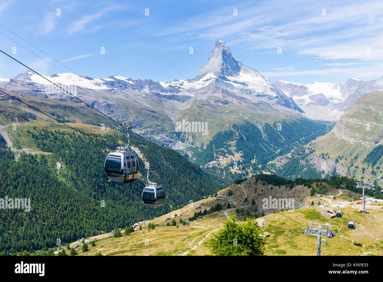 Cable cars, Matterhorn Mountain, Switzerland Stock Photo