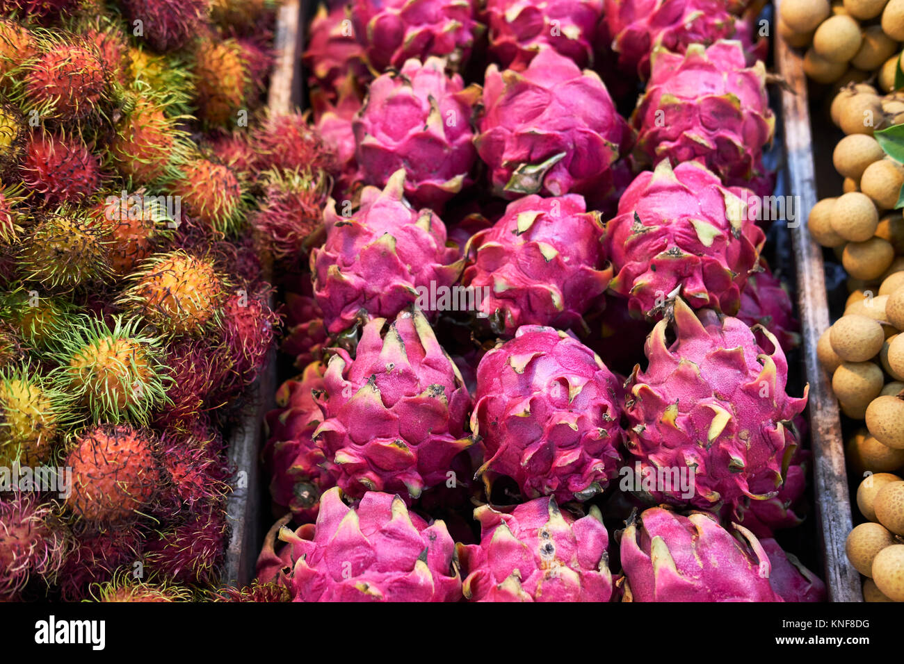 Dragon fruit on fruit and vegetable stall, Phuket, Thailand, Asia Stock