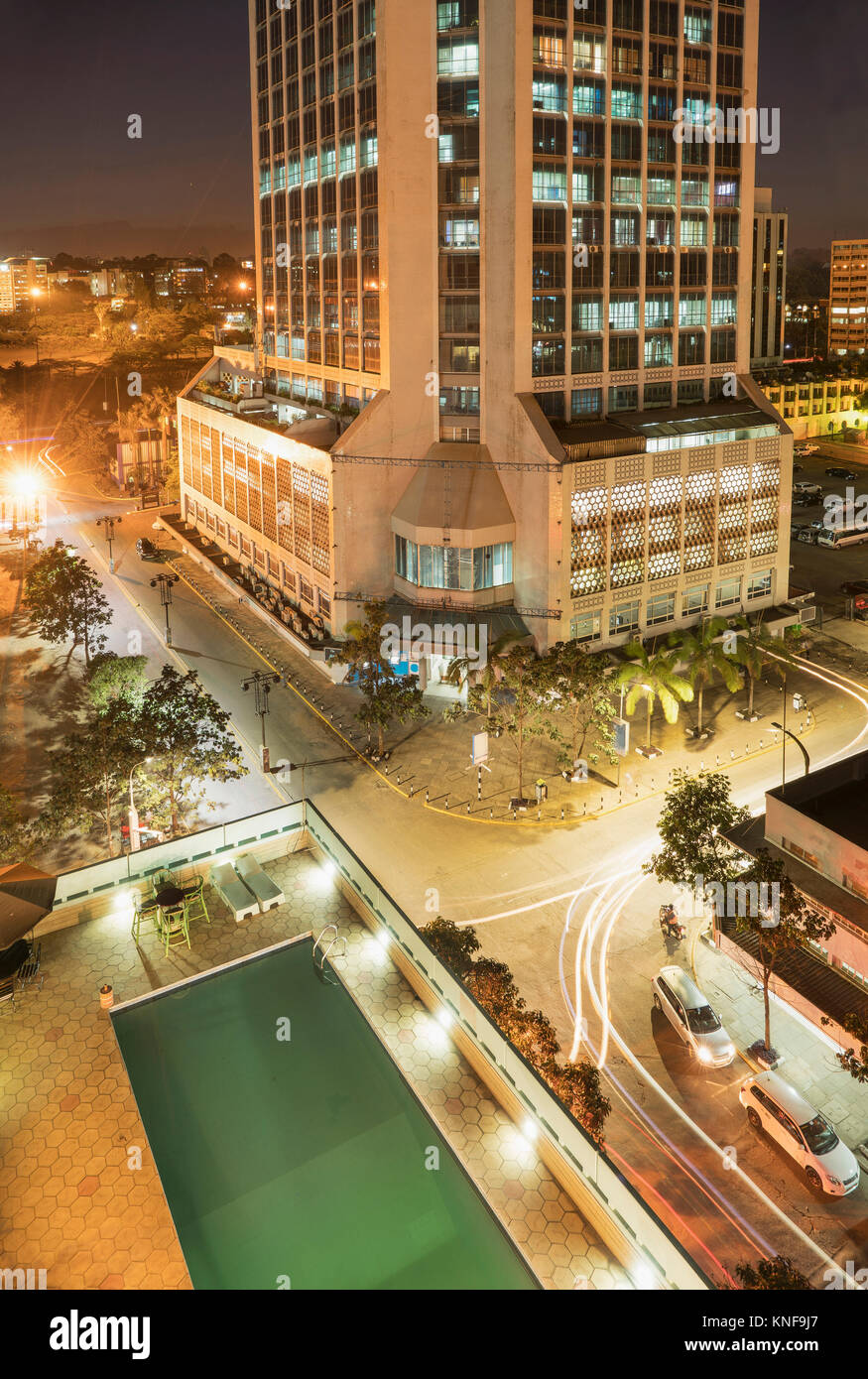 Modern buildings downtown Nairobi, at night, Nairobi Area, Kenya, Africa Stock Photo