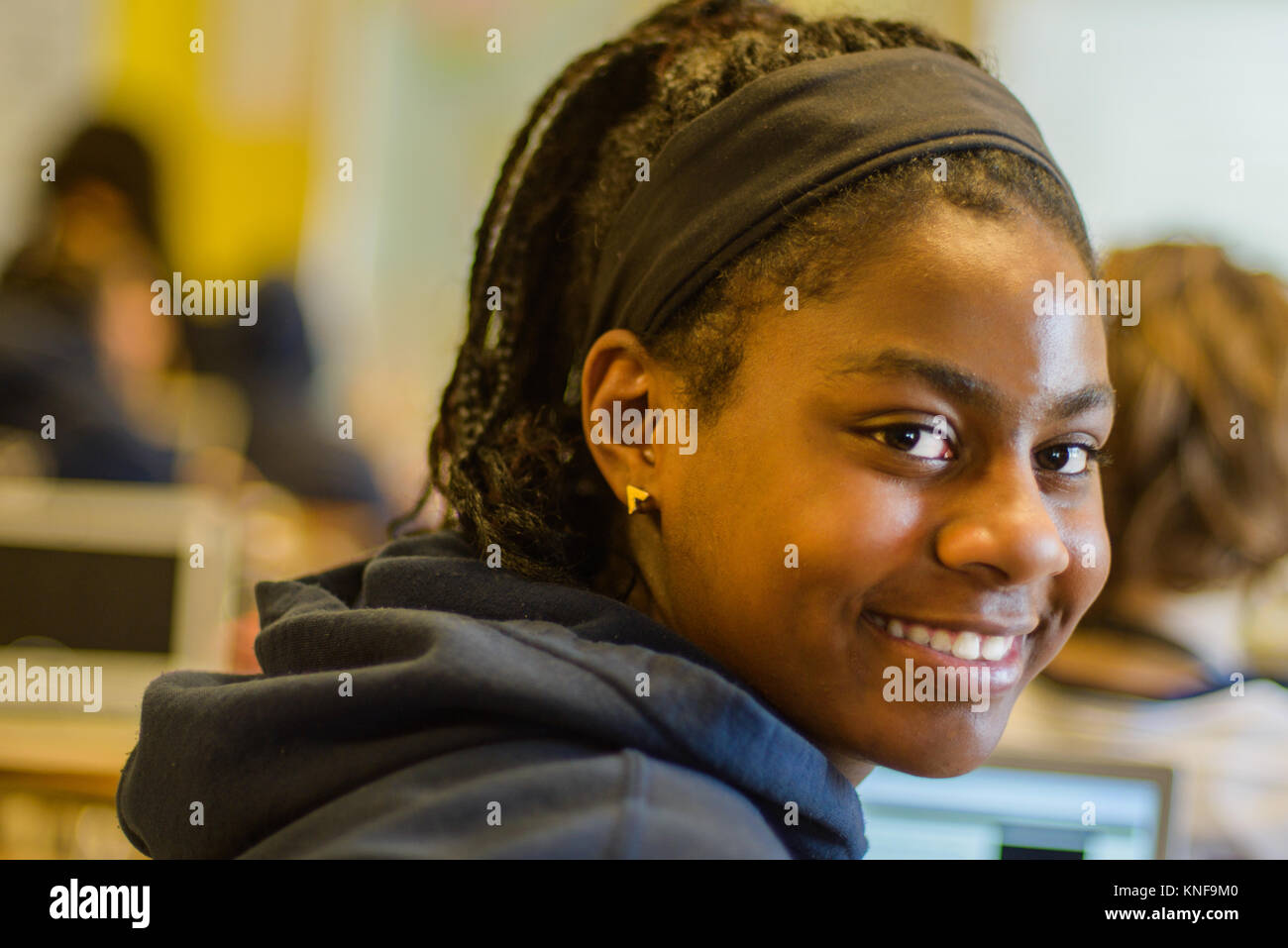 Portrait of teenage schoolgirl at classroom desk Stock Photo - Alamy