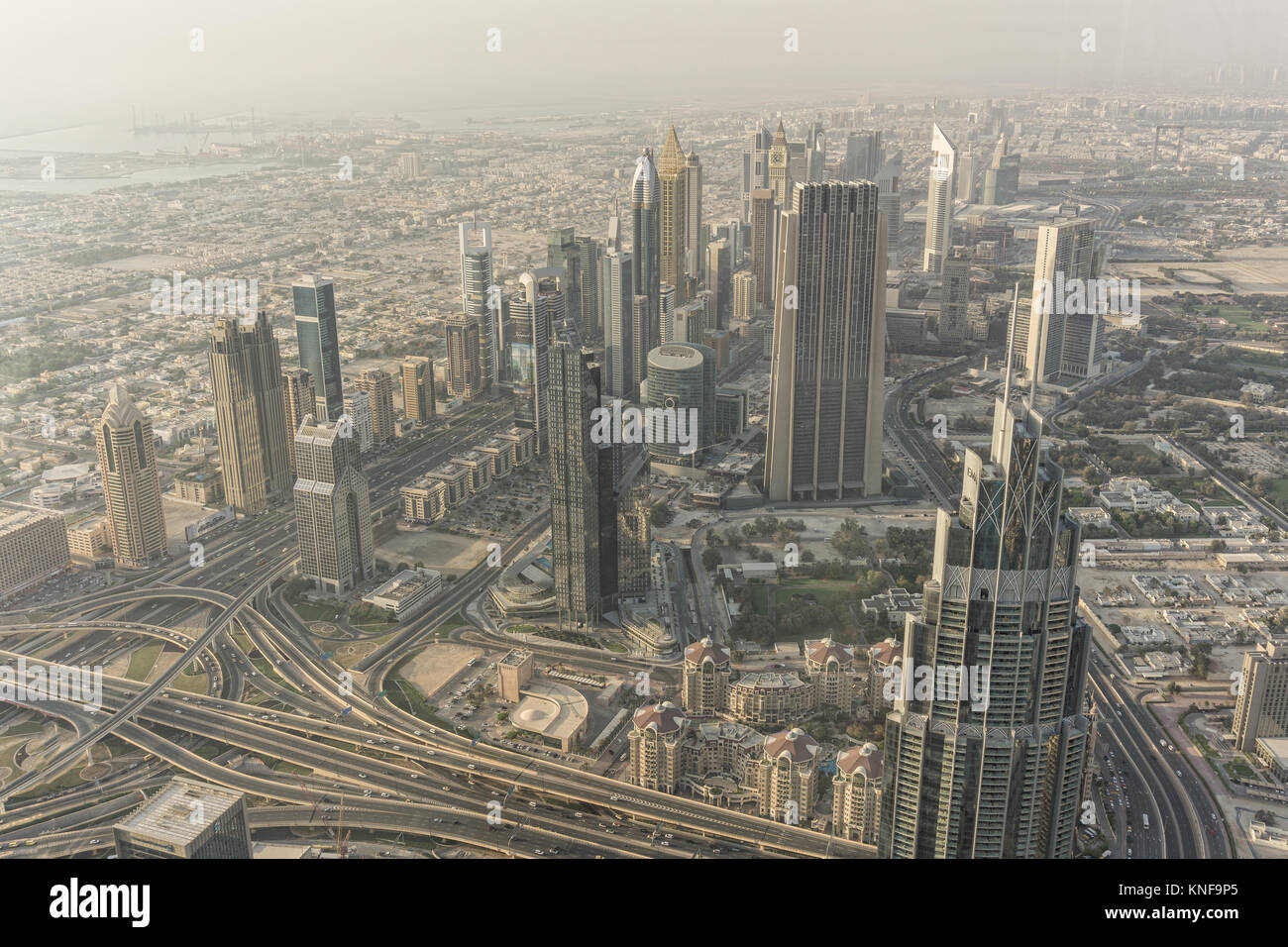 High angle hazy grey cityscape, Dubai, United Arab Emirates Stock Photo