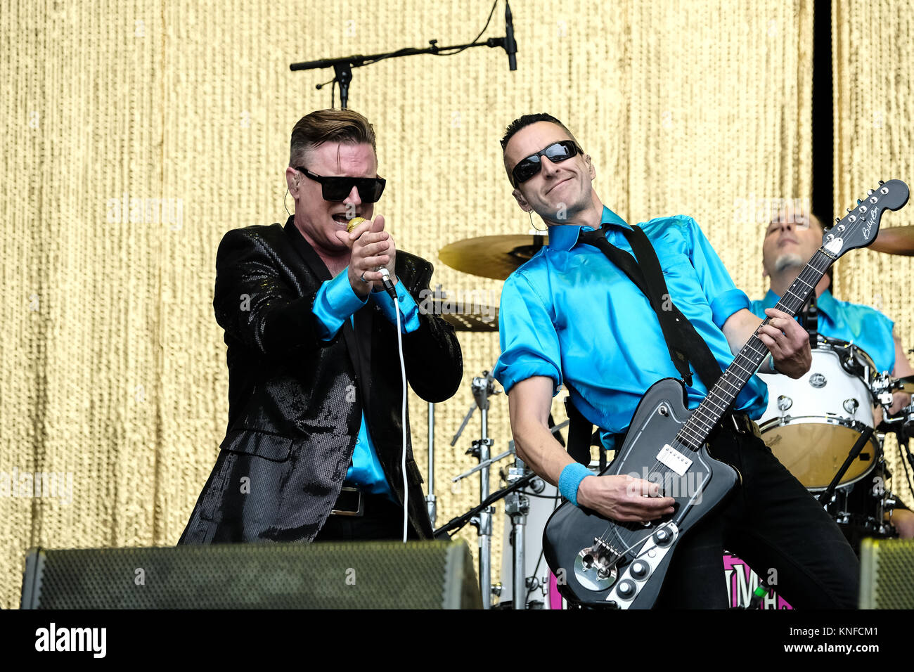 The American punk rock and cover band Me First and the Gimme Gimmes  performs a live concert at the Swiss music festival Greenfield Festival  2017 in Interlaken. Here vocalist Spike Slawson is