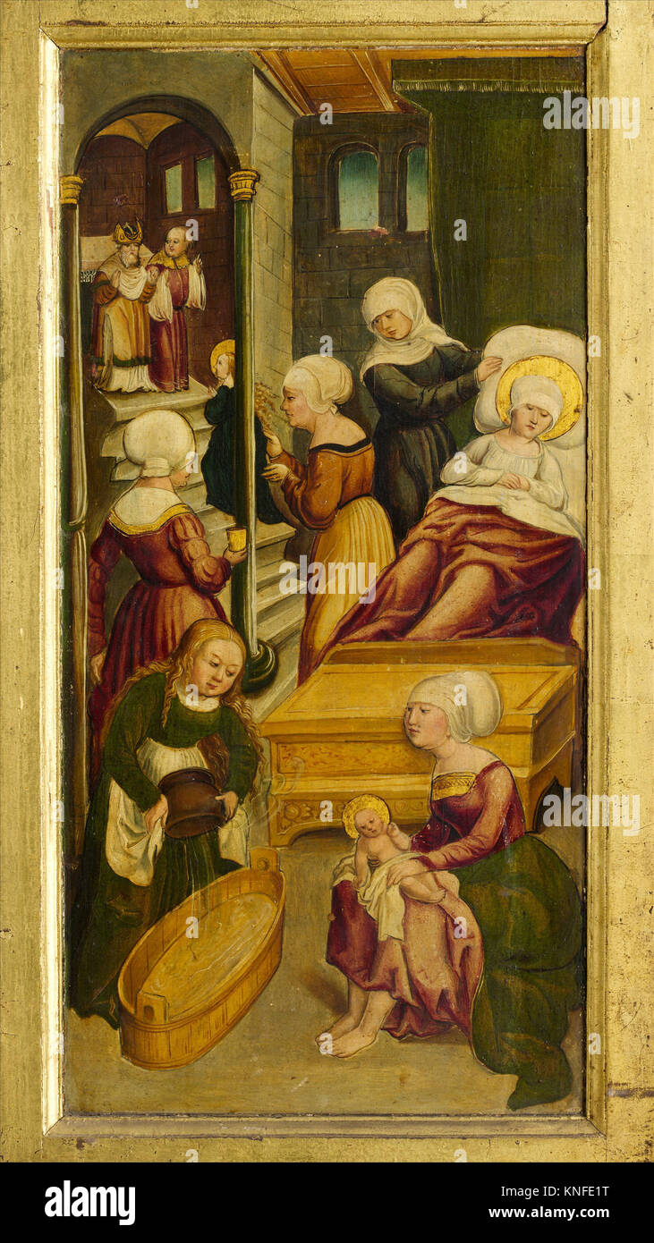 This altarpiece depicts scenes from the life of the Virgin Mary, a ...