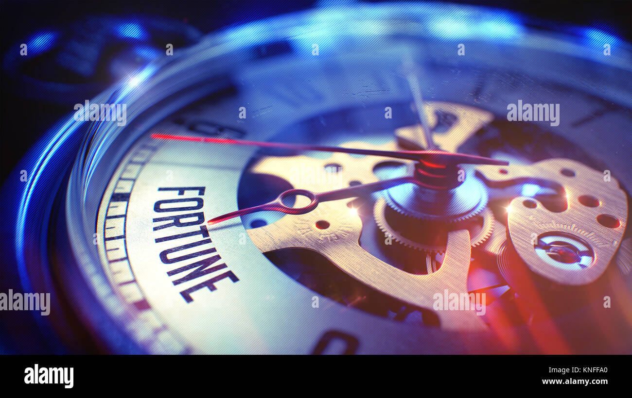 Fortune - Phrase on Vintage Pocket Watch. 3D. Stock Photo