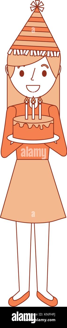 happy woman holding birthday cake wearing party hat Stock Vector Image ...