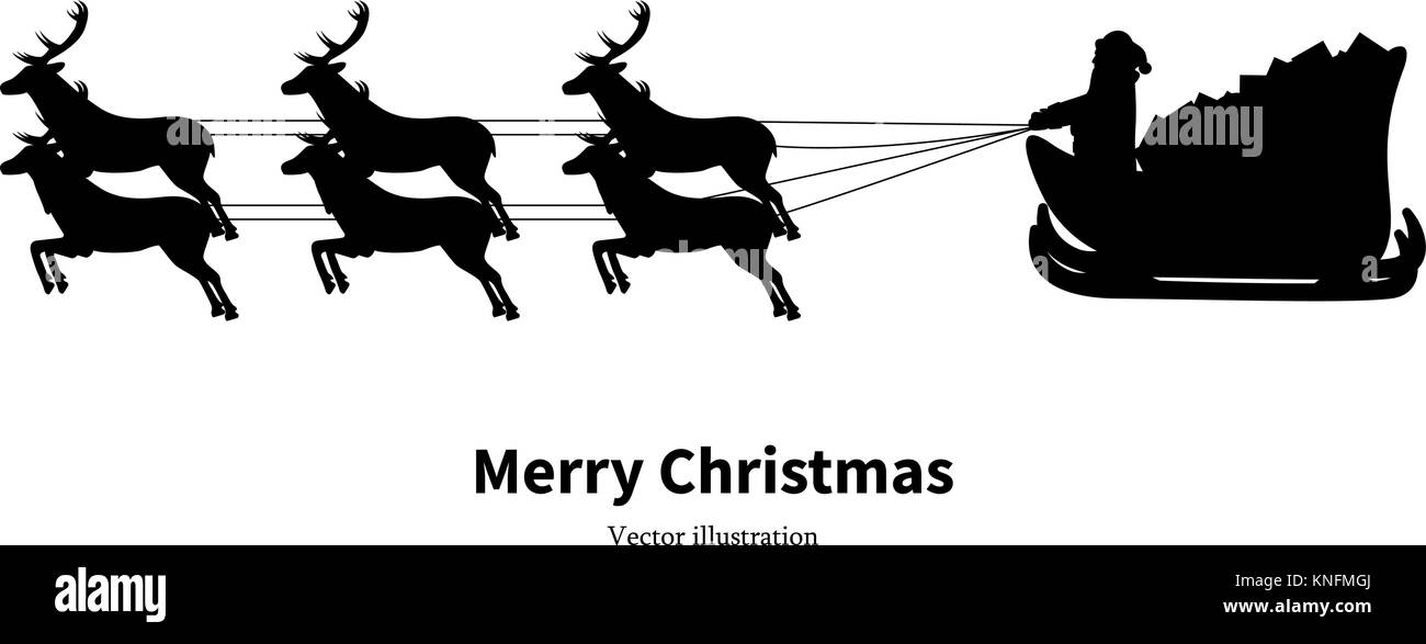 Vector silhouette of Santa Claus in sleigh Stock Vector