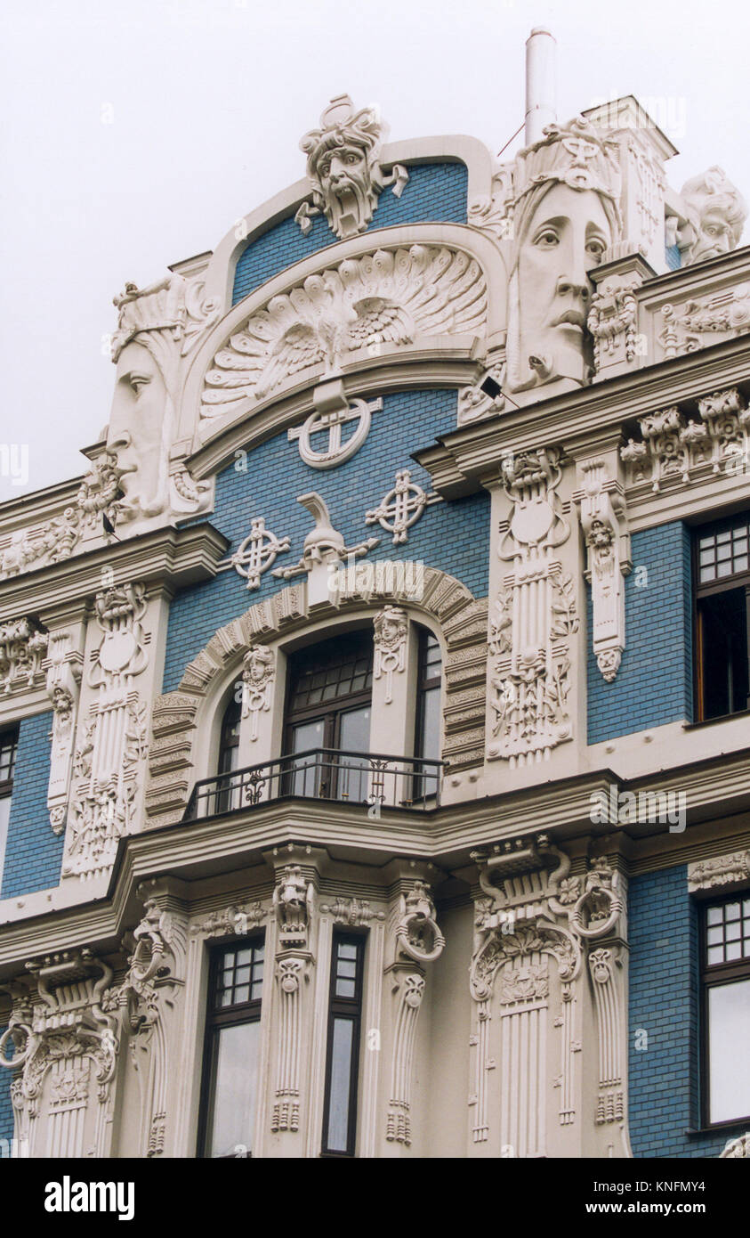 Restored facades in Art Deco at building in Riga Latvia Stock Photo Alamy