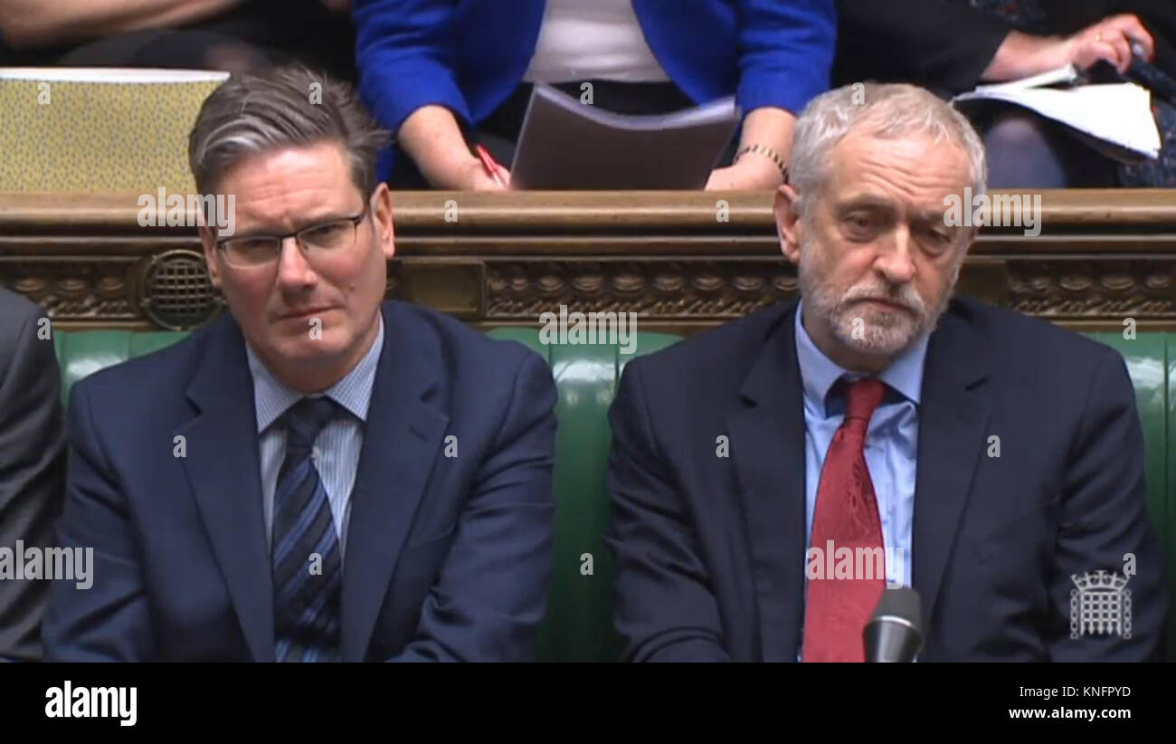 Labour leader Jeremy Corbyn and Shadow Brexit secretary Sir Keir Starmer in the House of Commons, London. Stock Photo