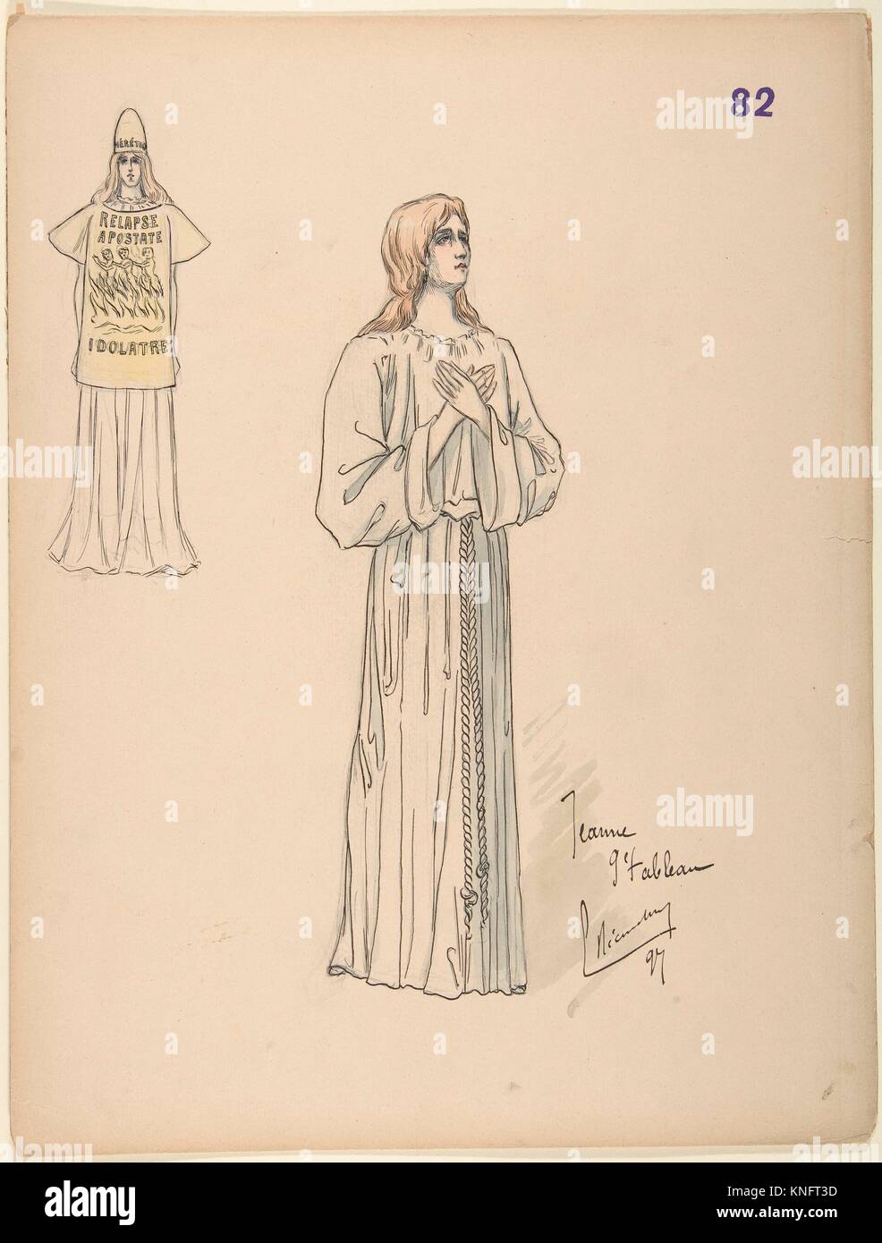 Joan of Arc; costume design for Jeanne d´Arc by the Paris Opera Company, 1897. Artist: Charles Bianchini (French, Lyons 1860-1905 Paris); Date: 1897; Stock Photo
