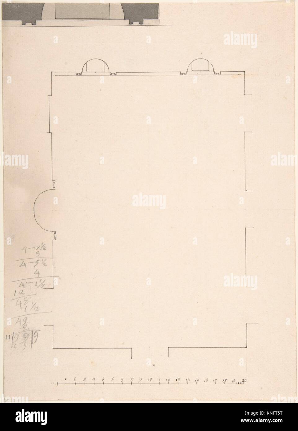 Plan of large room with three niches. Artist: Anonymous, British, 18th century; Date: 18th century; Medium: Pen and ink; Dimensions: sheet: 11 x 8 Stock Photo