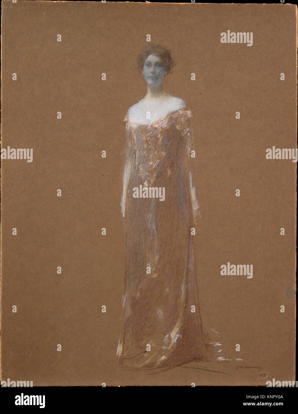 The Evening Dress. Artist: Thomas Wilmer Dewing (1851-1938); Date: before 1926; Medium: Pastel on brown paper cardboard; Dimensions: Sight: 14 1/4 x Stock Photo