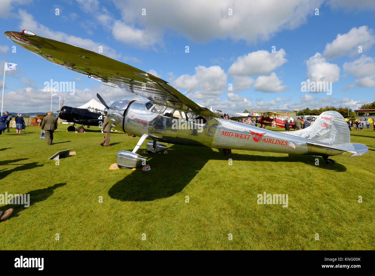 Cessna 195 Businessliner N195RS marked Mid West Airlines at Goodwood Revival 2017 Stock Photo