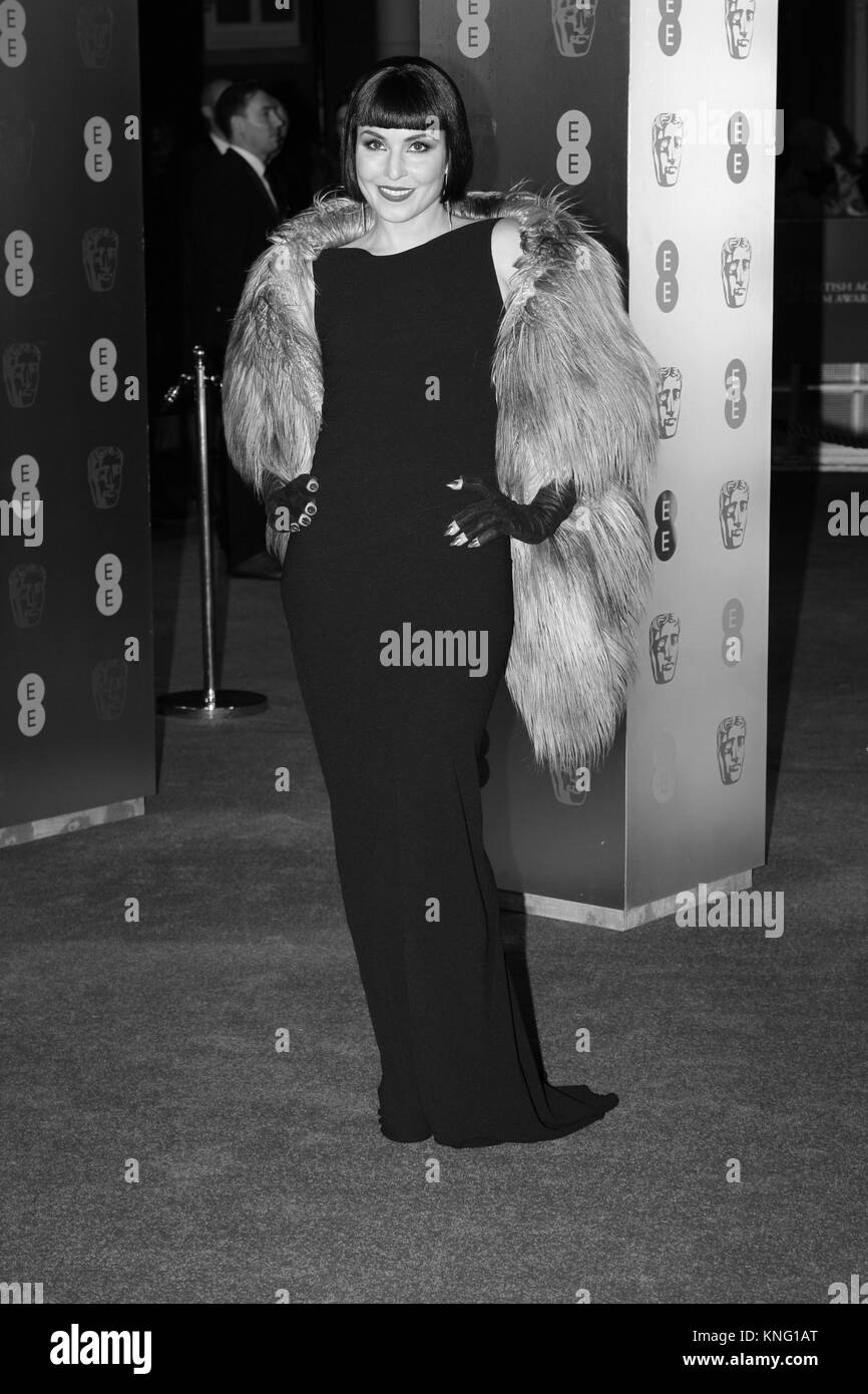 LONDON - FEB 12, 2017: ( Image digitally altered to monochrome ) Noomi Rapace  attends The EE British Academy Film Awards (BAFTA) at the Royal Albert Hall on Feb 12, 2017 in London Stock Photo