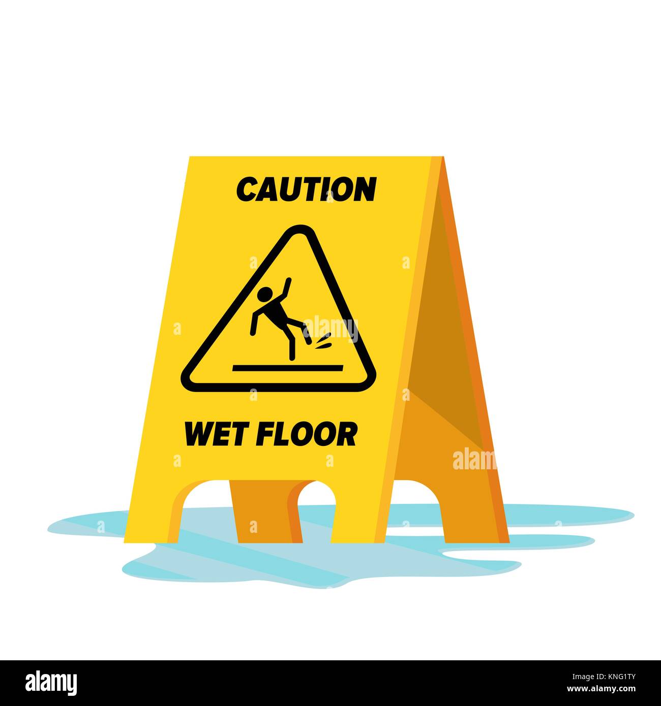 Wet Floor Vector. Classic Yellow Caution Warning Wet Floor Sign