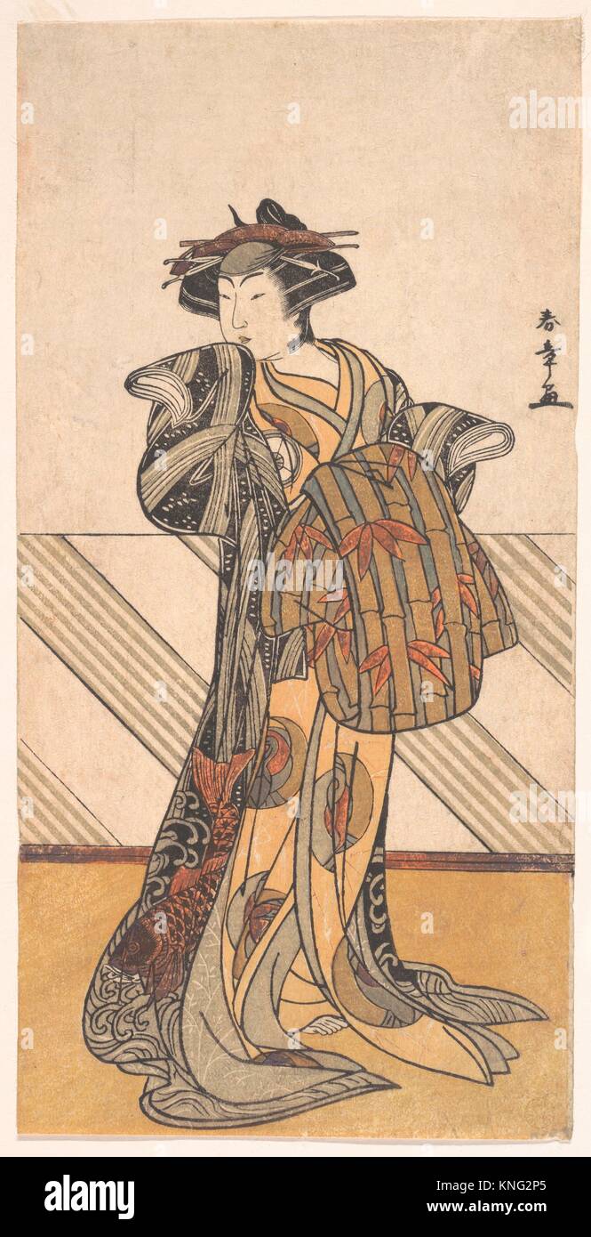 The Fourth Iwai Hanshiro as a Courtesan Dressed in a Pink Kimono. Artist: Katsukawa Shunsho (Japanese, 1726-1792); Period: Edo period (1615-1868); Stock Photo