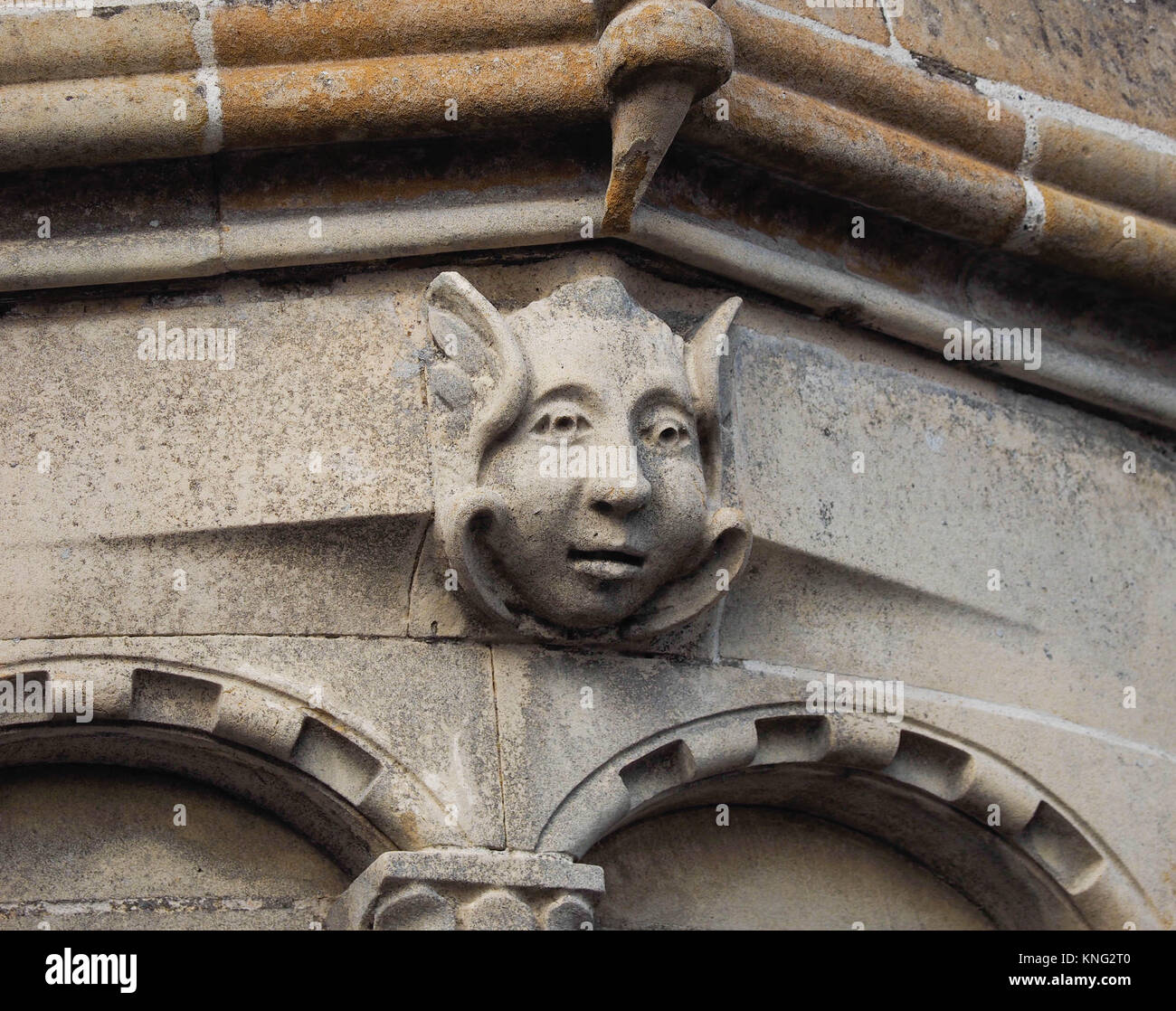 IMAGE TAKEN OF EXTERIOR ELEVATED STONE FEATURES WHILST ON   NORTH TRANSEPT WALKWAY TO THE  LANTERN ENTRANCE, ELY CATHEDRAL, ELY, CAMBRIDGESHIRE Stock Photo
