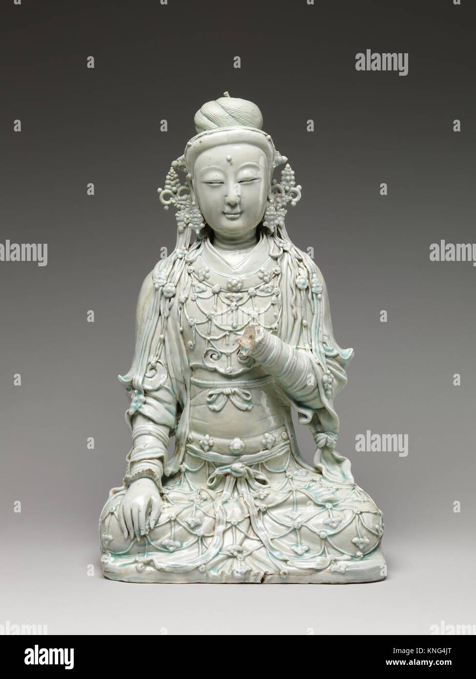 Bodhisattva. Period: Yuan dynasty (1271-1368); Date: 14th century; Culture: China; Medium: Glazed porcelain (Qingbai ware); Dimensions: H. 20 in. Stock Photo