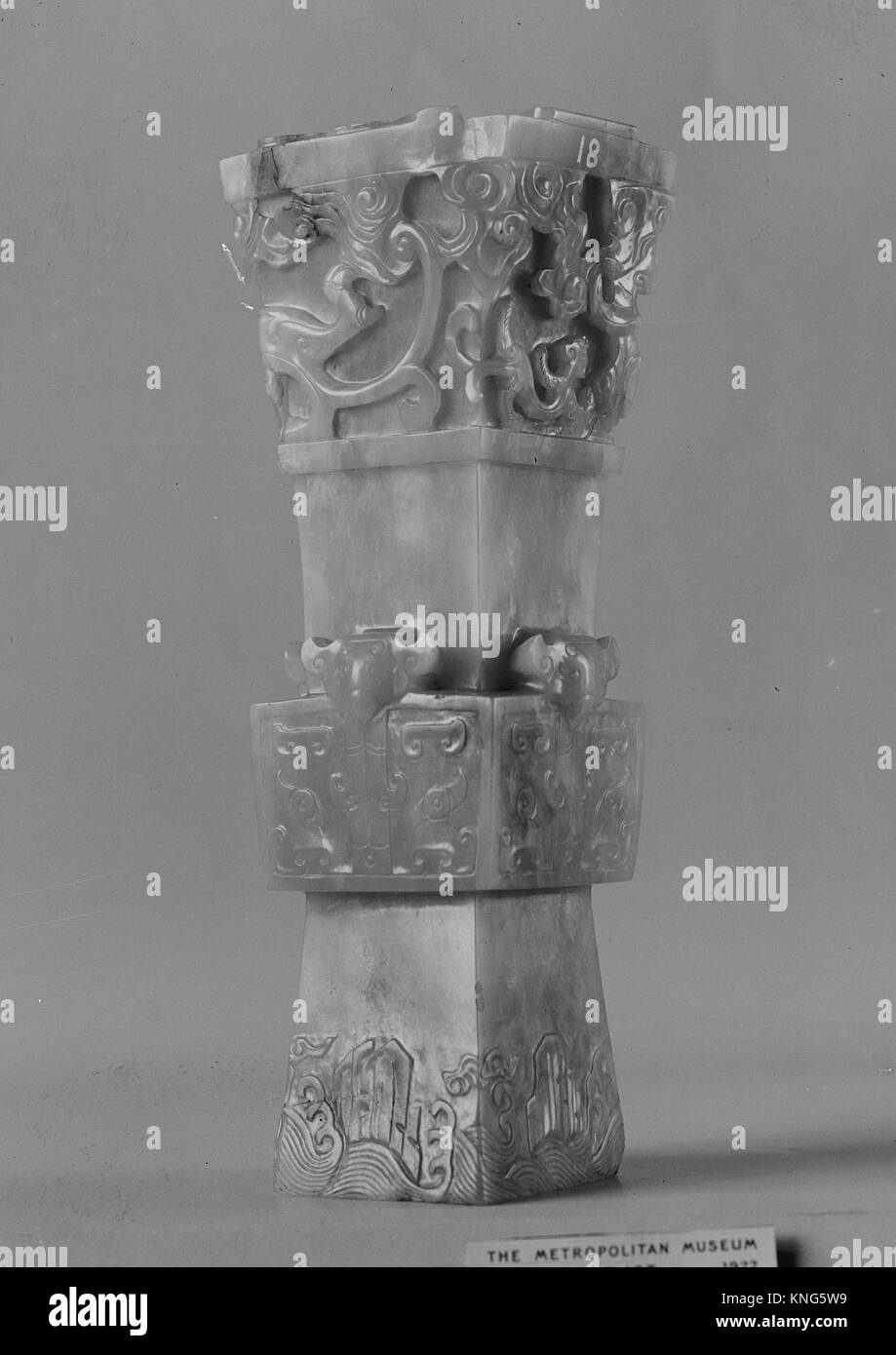 Vase. Period: Qing dynasty (1644-1911), Qianlong period (1736-95); Culture: China; Medium: Nephrite; Dimensions: H. 8 in. (20.3 cm); Classification: Stock Photo