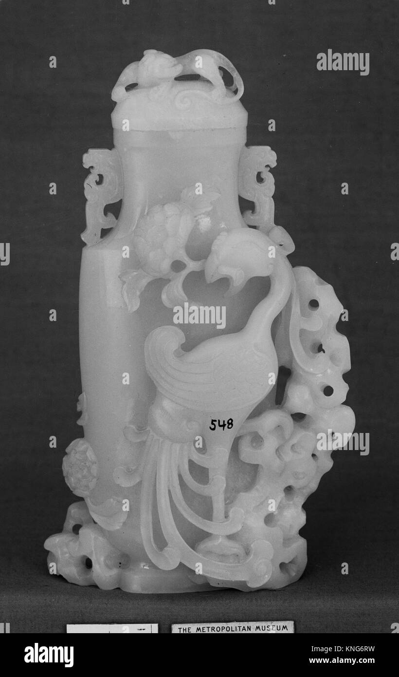 Vase with cover. Period: Qing dynasty (1644-1911), Qianlong period (1736-95); Culture: China; Medium: Nephrite; Dimensions: H. 6 5/16 in. (16 cm); W. Stock Photo