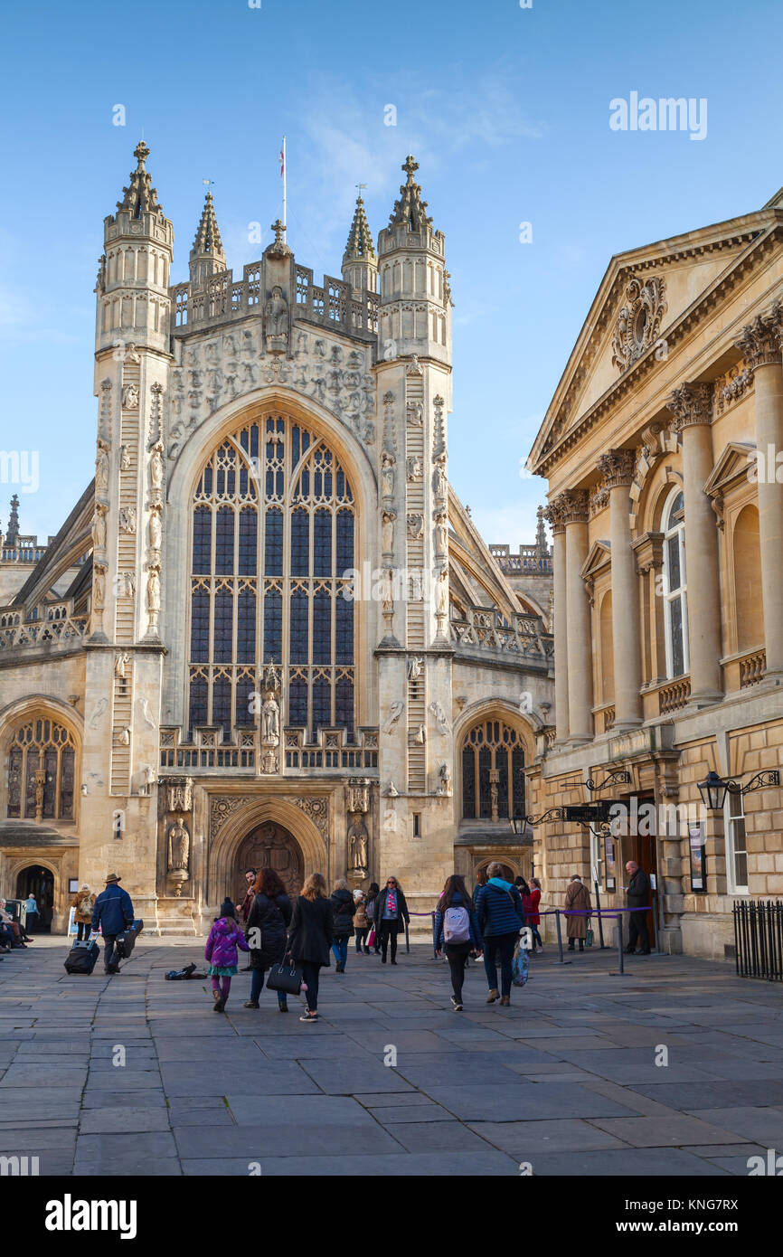 Bath, United Kingdom November 2, 2017 Street view with The Abbey