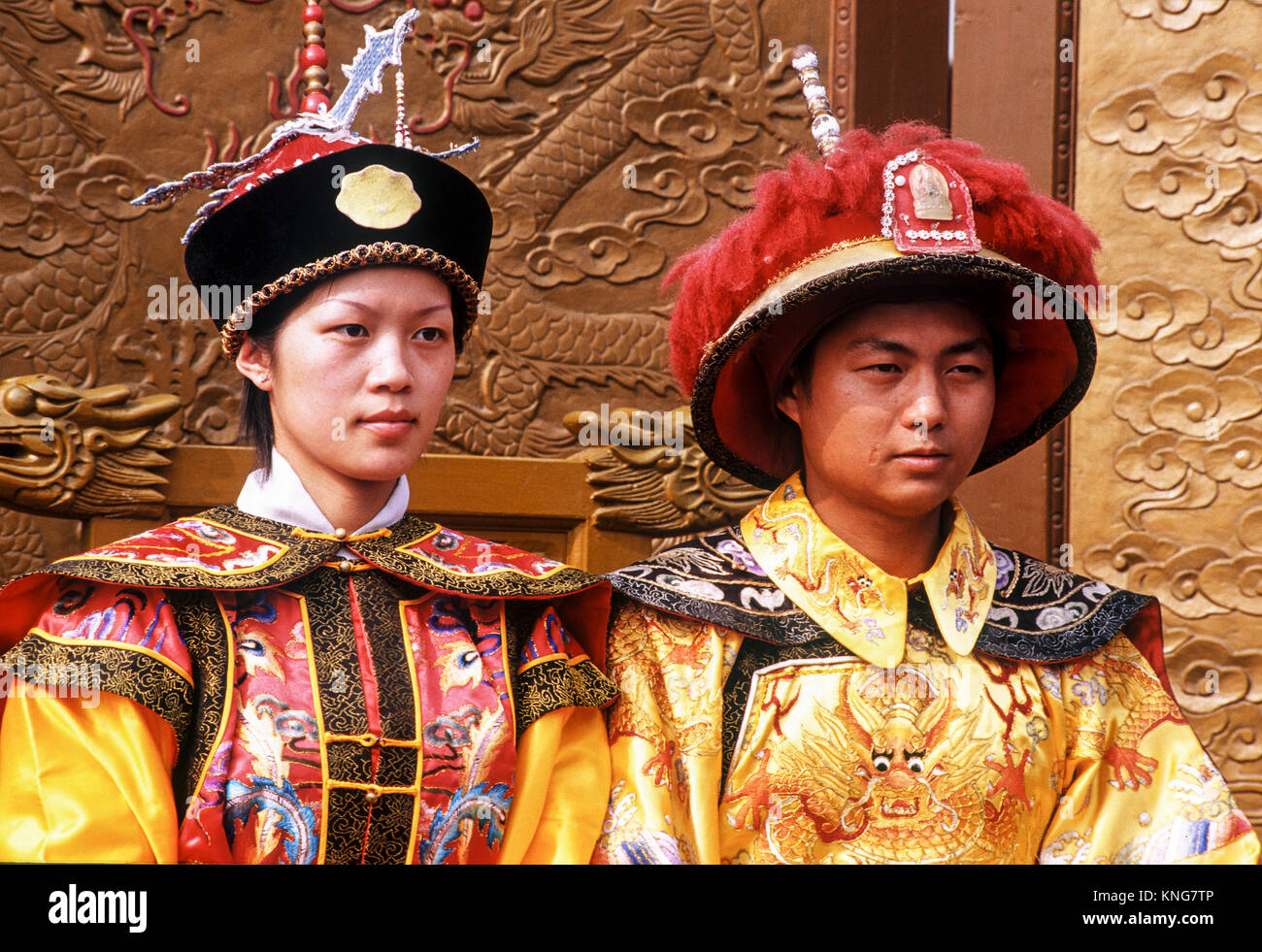 China Silk Way Beijing People in Traditional Dresses Stock Photo