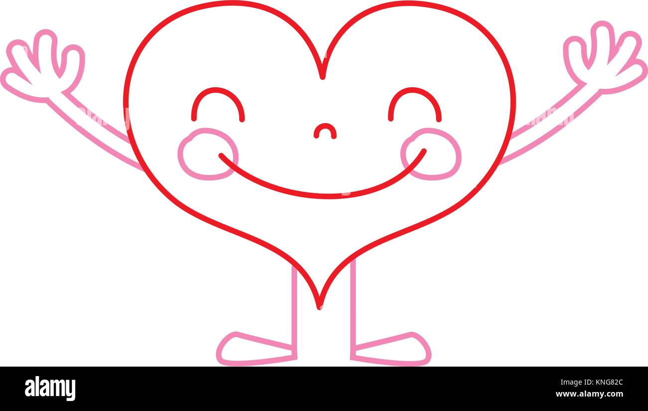 color line heart kawaii with arms and legs design Stock Vector Image ...