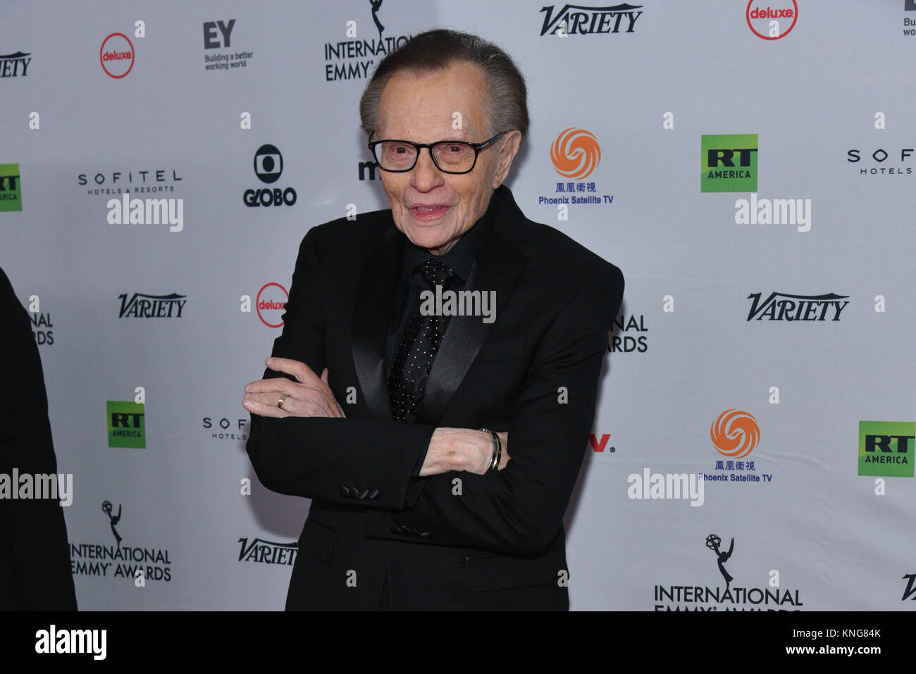Larry King attends 45th International Emmy Awards at New York Hilton on November 20, 2017 in New York City. Stock Photo