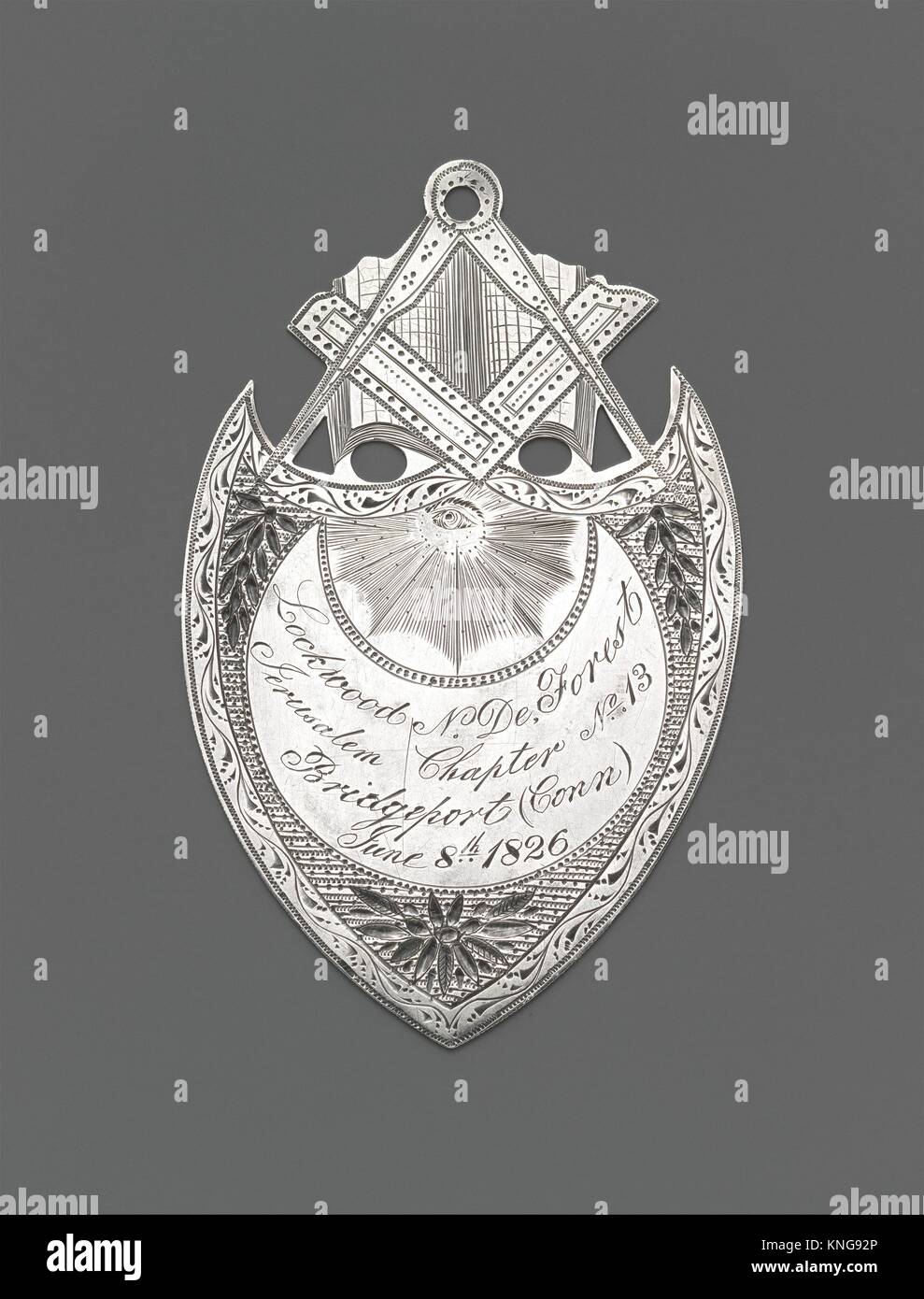 Masonic Medal. Decorator: Possibly engraved by C. Foote; Date: 1826; Geography: Made in United States; Culture: American; Medium: Silver; Dimensions: Stock Photo