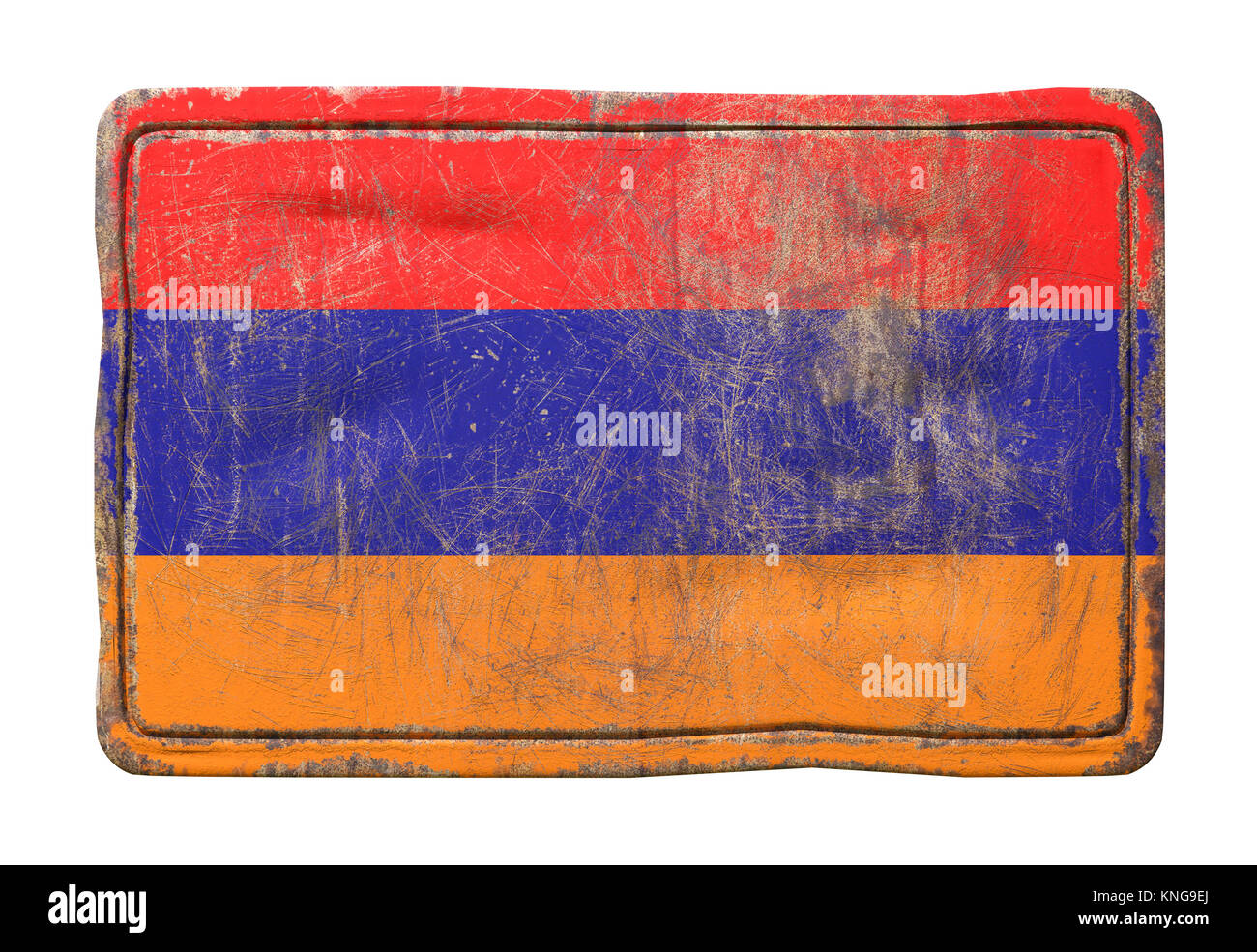 3d rendering of an Armenia flag over a rusty metallic plate. Isolated ...