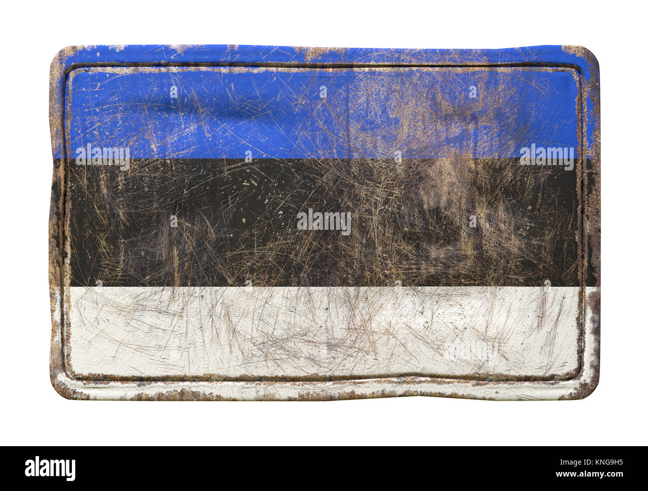 3d rendering of an Estonia flag over a rusty metallic plate. Isolated ...