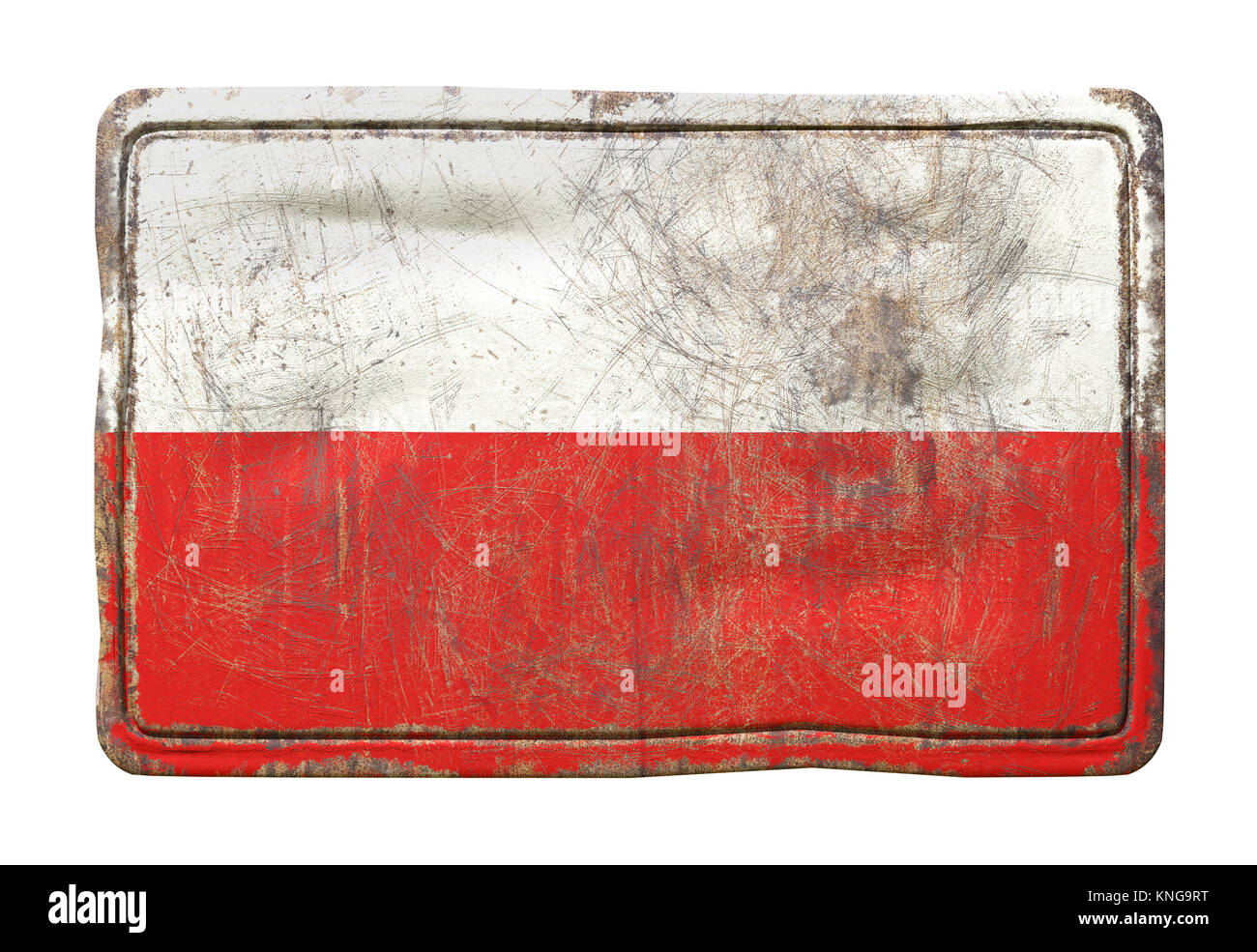 3d rendering of a Poland flag over a rusty metallic plate. Isolated on ...