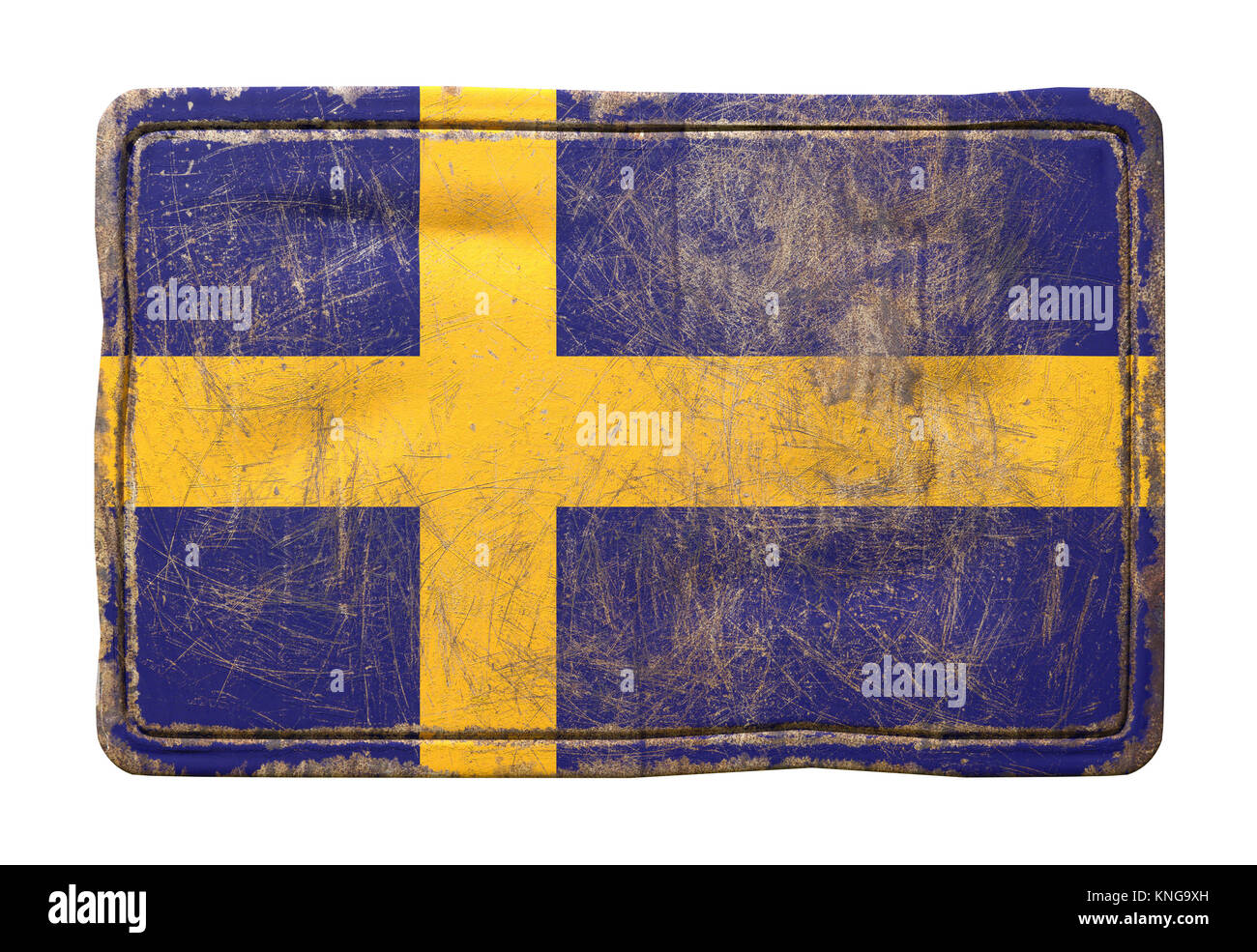 3d rendering of a Sweden flag over a rusty metallic plate. Isolated on ...